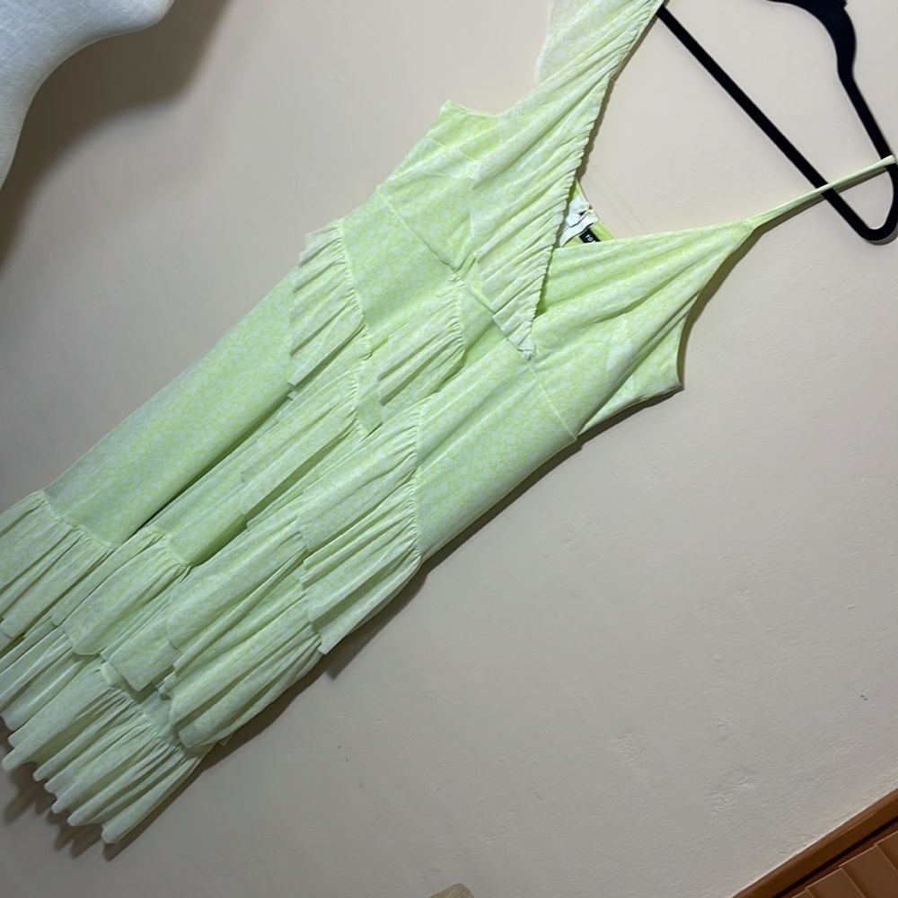 Torrid size 2 NEON YELLOW MESH FLORAL RUFFLE MIDI DRESS - Picture 7 of 11